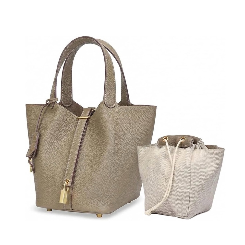 Structured Genuine Leather Quiet Luxury Tote Bag w/ Gold Hardware